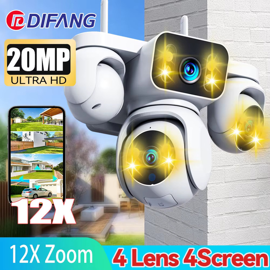 DiFang WLAN-Überwachungskamera mit Quad-Screen, 20MP Auflösung, 12-fach Zoom und KI-Tracking in Weiß - Bild 6