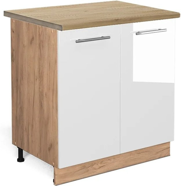 Vicco Spülenunterschrank Fame-Line in Weiß Hochglanz und Eiche mit Regal, B/T/H: 80 x 60 x 82 cm - Bild 1