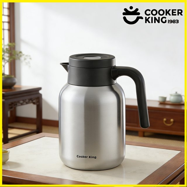 COOKER KING Thermoskanne aus Edelstahl und PP in Rot/Silber mit 2 l Fassungsvermögen für Kaffee und Camping - Bild 1