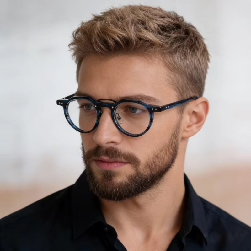 HONKAN.WZ Korrektionsbrille, Acetat, Rund, Vollrand, Blau, Unisex - Bild 2