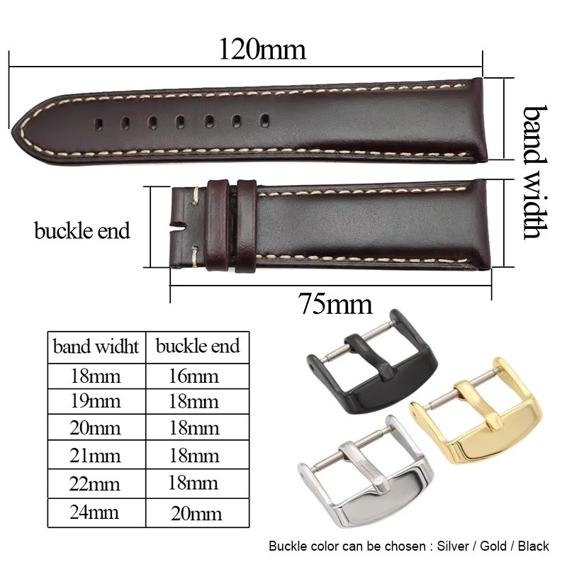 ChronoLink Uhrenarmband Leder, Schwarz, Dunkelbraun, Stahl-Dornschließe - Bild 1