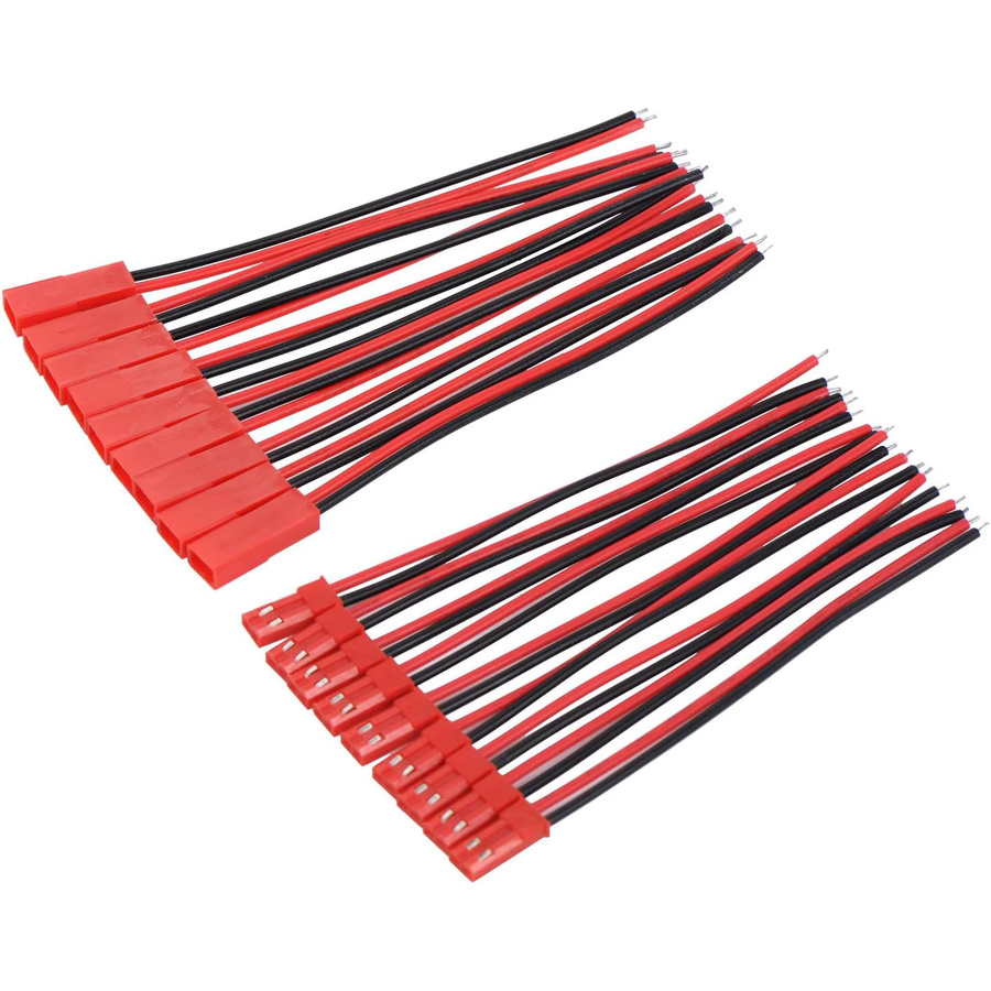 AOKIN 20 Paar JST-Stecker 2-polig männlich und weiblich in Rot, 22 AWG Kabel für LED-Streifen, RC-Spielzeug und Batterien, 10 cm und 20 cm - Bild 2