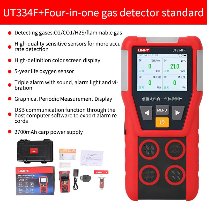 UNI-T UT334F Multigasdetektor Gasmessgerät in Rot zur Messung von O2, H2S, CO und LEL - Bild 4