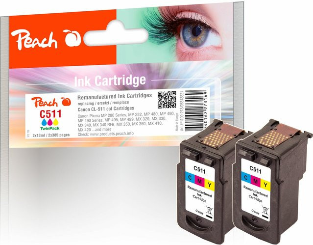 Peach C511 C 2 Druckköpfe Set für Canon Pixma MP 240, IP 2700 und MP 230, Ersatz für Canon CL-511C, wiederaufbereitet - Bild 1