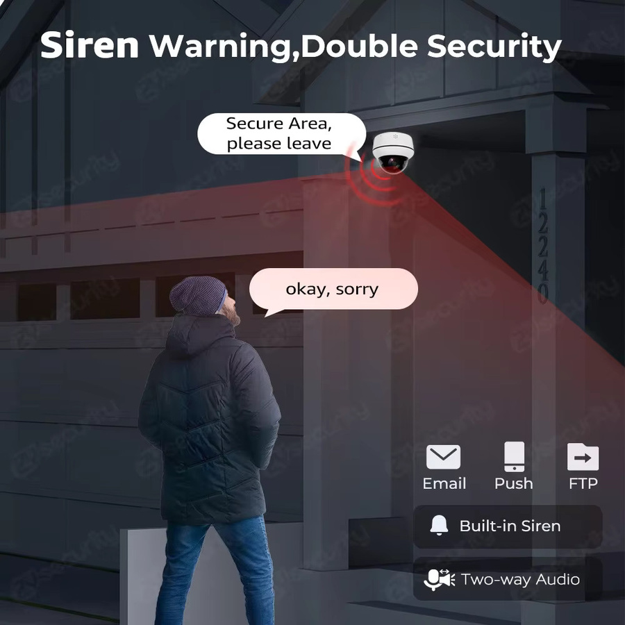 Zysecurity 8MP 4K PTZ WLAN Dome-Überwachungskamera in Weiß mit Sony Sensor, Personen- und Fahrzeugerkennung, Autoverfolgung sowie 2-Wege-Audio für Innen- und Außenbereiche - Bild 4