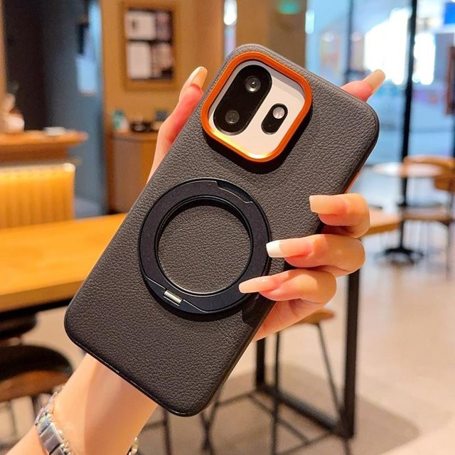 Premium Magnetische Lederhülle mit Litschi-Muster und Metall-Fingerring-Ständer für OnePlus 15T in Schwarz, Blau oder Orange - Bild 1
