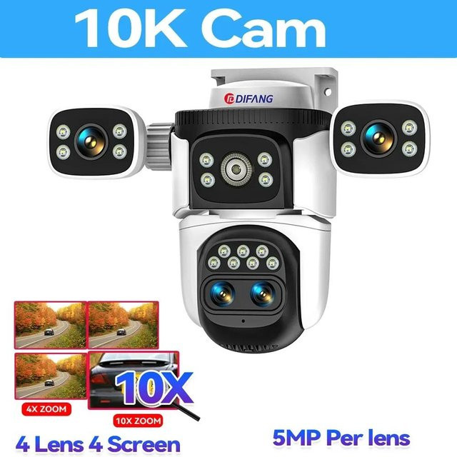 QLY Online 10K UHD WiFi6 Outdoor-Sicherheitskamera mit 20MP, 4 Objektiven, 10x Zoom, PTZ und Auto-Tracking, Wasserdicht, Farbe: Weiß - Bild 1