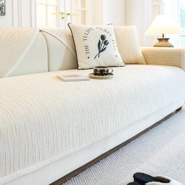 Nordische Chenille Sofa Matte in Weiß, universeller Sofabezug für Chaiselongue und Ecksofa, rutschfest und waschbar, Breite: 30 cm, Tiefe: 50 cm - Bild 1