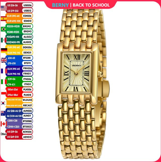 BERNY Armbanduhr, Quarz, Edelstahl, Gold, Rechteckig, Damen - Bild 1