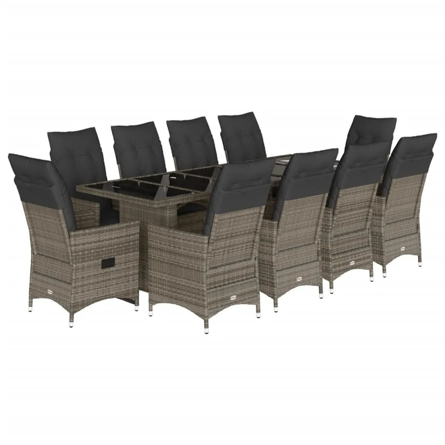 vidaXL 11-teiliges Garten-Bistro-Set aus Poly-Rattan in Grau mit Kissen aus Polyester und pulverbeschichtetem Stahl - Bild 2
