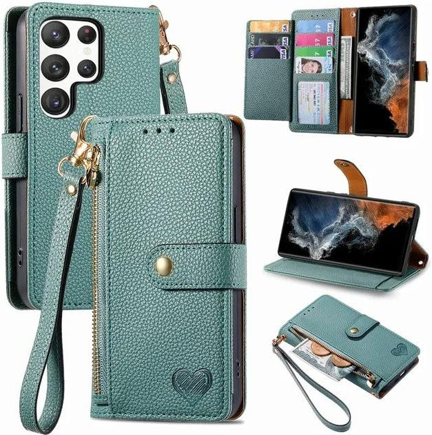 Lederhülle mit Reißverschluss und Lanyard für Samsung Galaxy S24 S23 S22 S21 S20 sowie M54 M14 M53 M33 M13 M52 M32 in Türkis - Bild 1