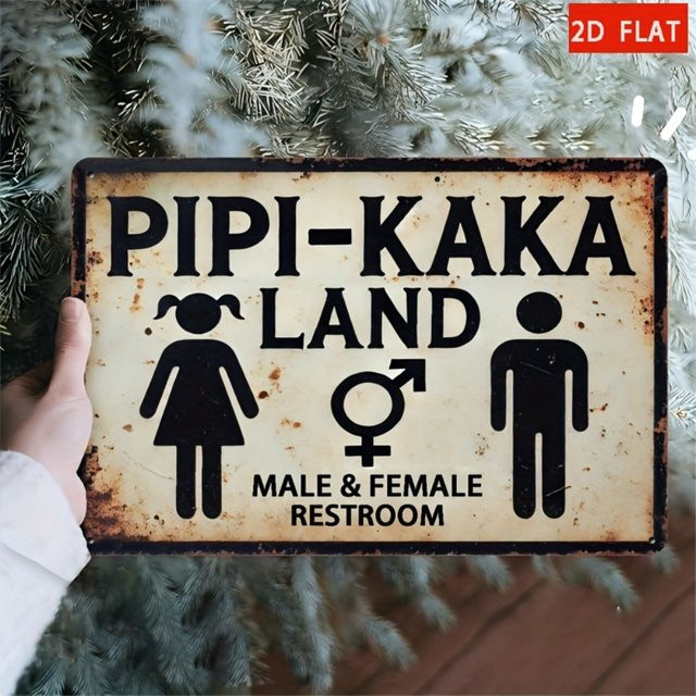 HELLOYOUNG Pipi-Kaka Land Retro-Toilettenschild aus Metall in Multicolour, rechteckige Wanddekoration für Cafés und Bars, B/H: 30 x 20 cm - Bild 1