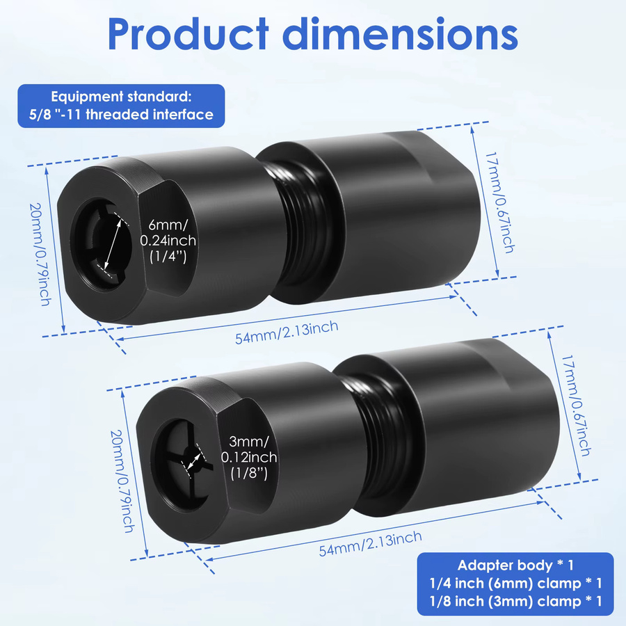 Toorise Winkelschleifer-Adapter für Geradschleifer-Futter, 3/6mm, Schwarz, 5/8 Zoll -11 Gewinde für 100-Typ Winkelschleifer zum Schneiden und für Holzarbeiten - Bild 2