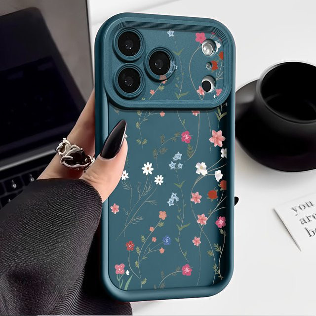 Stoßfeste Silikon Handyhülle mit Vintage Blumenmuster für Apple iPhone 17e 17 16 15 14 13 Pro Max in Blau - Bild 1