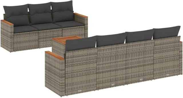 vidaXL 8-teilige Garten-Sofagarnitur aus Poly-Rattan in Grau mit Kissen und Akazienholz - Bild 1