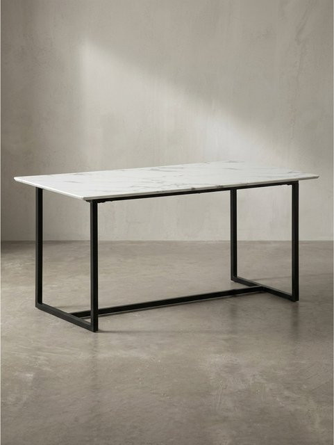 Moderner Esstisch KADIMA DESIGN in Marmoroptik mit Metallgestell, Weiß, B/T/H: 160 x 80 x 76 cm - Bild 1