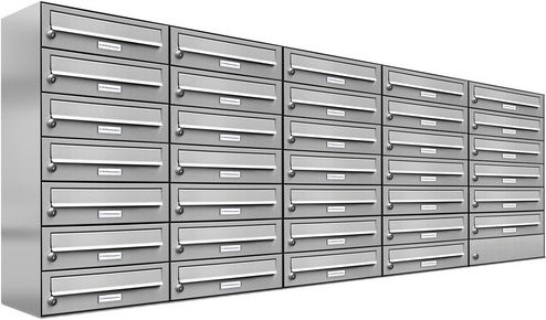 AL Briefkasten für 34 Parteien, Aufputzmontage, silberfarben, B/H/T: 153,576 x 80,5 x 27,5 cm - Bild 1