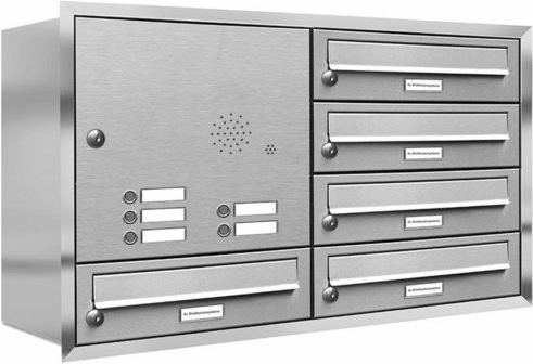 AL Briefkastensystem für 5 Parteien zur Unterputzmontage, silberfarben, B/H/T: 80,6 x 50 x 27,5 cm - Bild 1