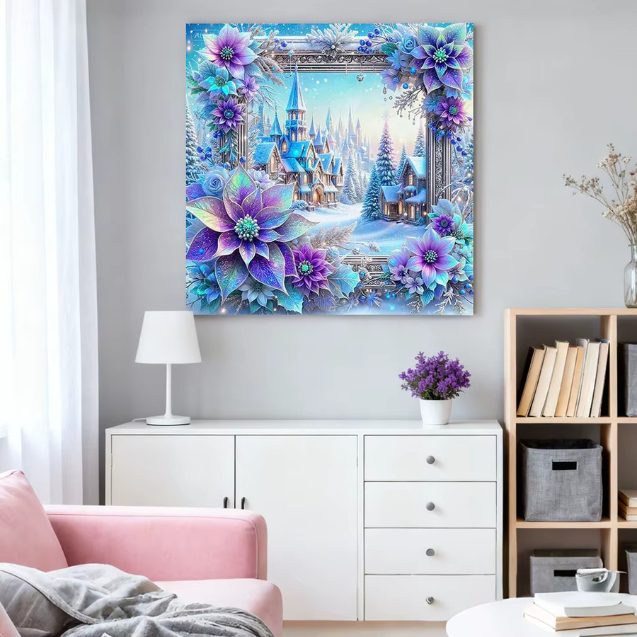 HUACAN Diamant-Mosaik Set mit Schloss und Winterlandschaft, Mehrfarbig, B/H: 20 x 20 cm - Bild 2