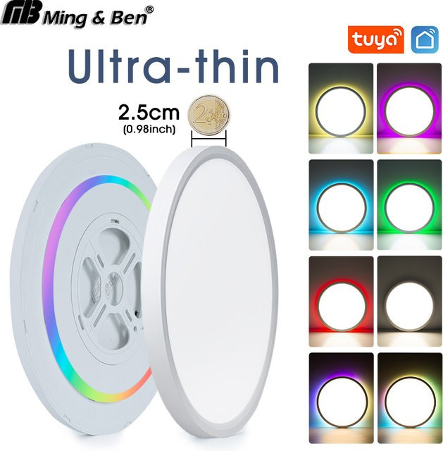 TUYA Smart Deckenleuchte RGB Ultradünn 36W Dimmbar mit App Fernbedienung und Sprachsteuerung für Alexa und Google Assistant, Weiß/Multicolor - Bild 1