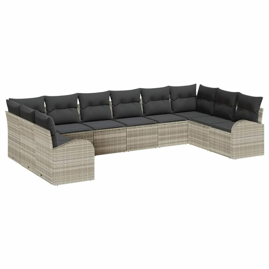 vidaXL Garten-Sofa-Set 10-teilig aus Polyrattan in Hellgrau mit Polsterkissen und L-Form für Terrasse und Garten - Bild 2