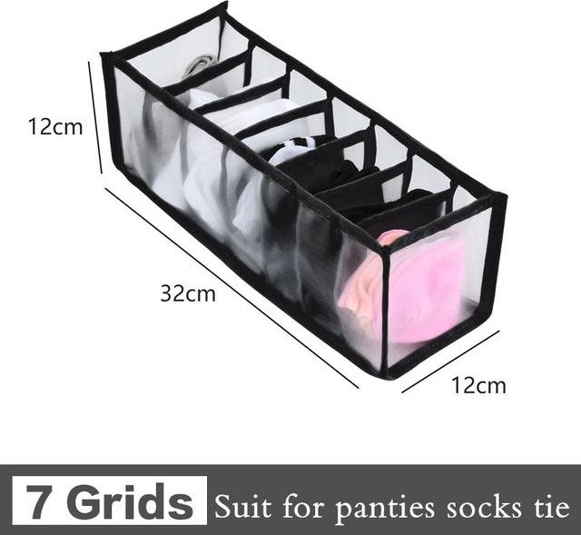 Love Home Garden Faltbarer Unterwäsche Organizer mit 7 Fächern, atmungsaktive Socken Aufbewahrungsbox aus Stoff, Schwarz, B: 32,0 cm, T: 12,0 cm, H: 12,0 cm - Bild 1