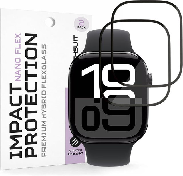 Techsuit Schutzfolie Nano Flex für Apple Watch Series 10 / 11, 46 mm, Schwarz, Kunststoff, 2 Stück - Bild 1