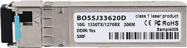 BlueOptics SFP+ Bidi Transceiver SFP-10G-BX-D-20-F1-BO kompatibel mit Force10, Singlemode Fiber, LC-Simplex, 10GBASE-BX-D, TX1330nm/RX1270nm, 20KM, DDM, Farbe: Silber - Bild 1