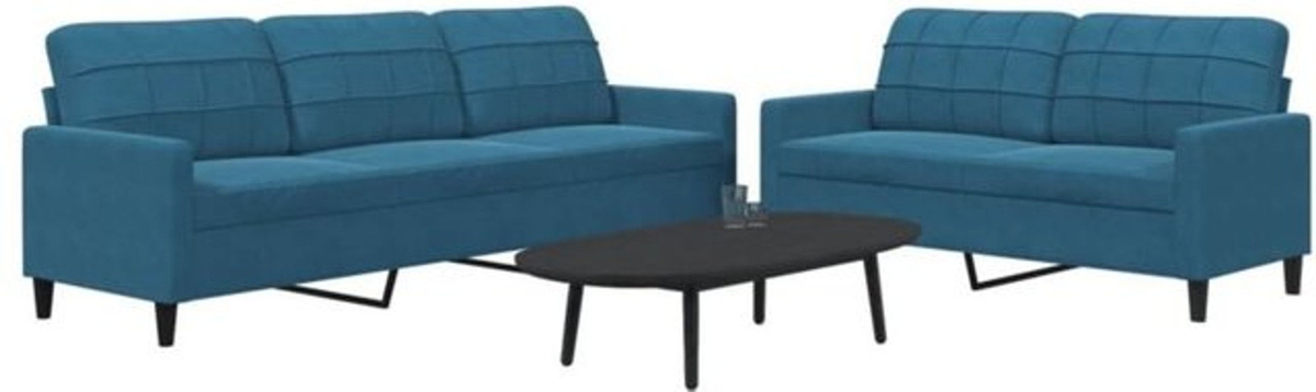 2-teilige moderne Sofagarnitur mit Kissen von Vidaxl in Blau aus Samt und Polyester mit Metallgestell - Bild 1
