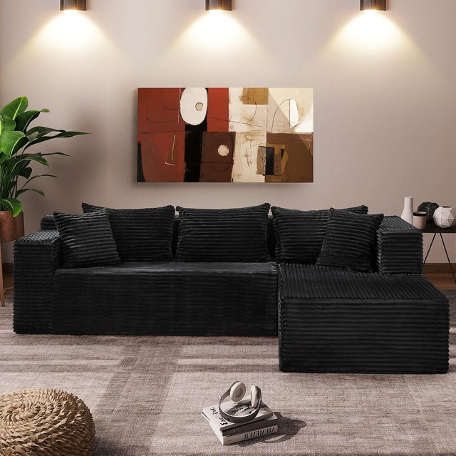 Garvee L-förmiges modulares Ecksofa in Schwarz mit weichem Cord-Bezug und breiter Sitzfläche für dein Wohnzimmer - Bild 1