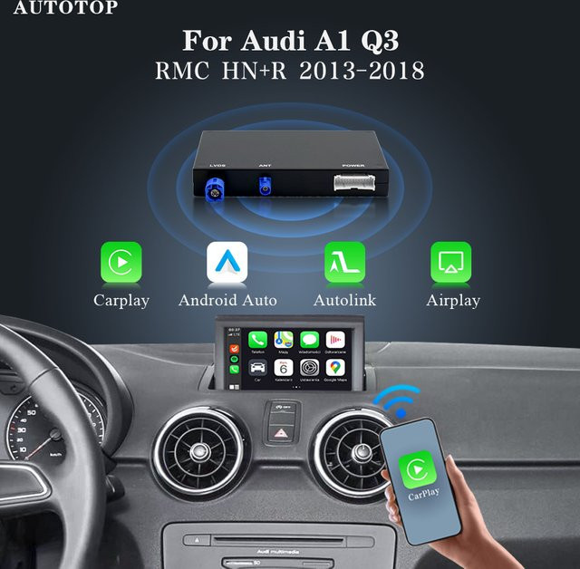 AUTOTOP Drahtlose CarPlay Schnittstellenbox für Audi A1 Q3 2013–2018 MMI 3G mit Android Auto, Mirror Link und AirPlay in Schwarz - Bild 1