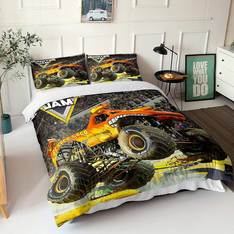 Allbestart Bettwäsche-Set Monstertruck für Kinder mit 1 Bettbezug und 2 Kissenbezügen, Mikrofaser, Mehrfarbig, B/H: 90 x 200 cm - Bild 2