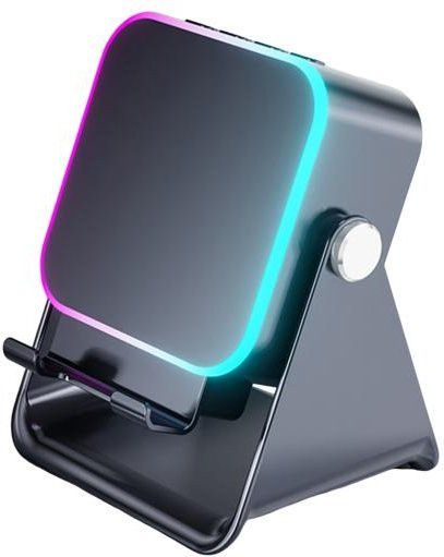 NOHM 5-in-1 Kabelloser Bluetooth Induktionslautsprecher mit verstellbarem Handyhalter und buntem Licht in Schwarz - Bild 1