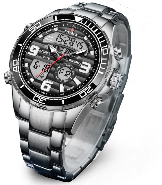 FOXBOX Chronographen-Armbanduhr, Edelstahl, Herren, Rund, silver blue - Bild 1