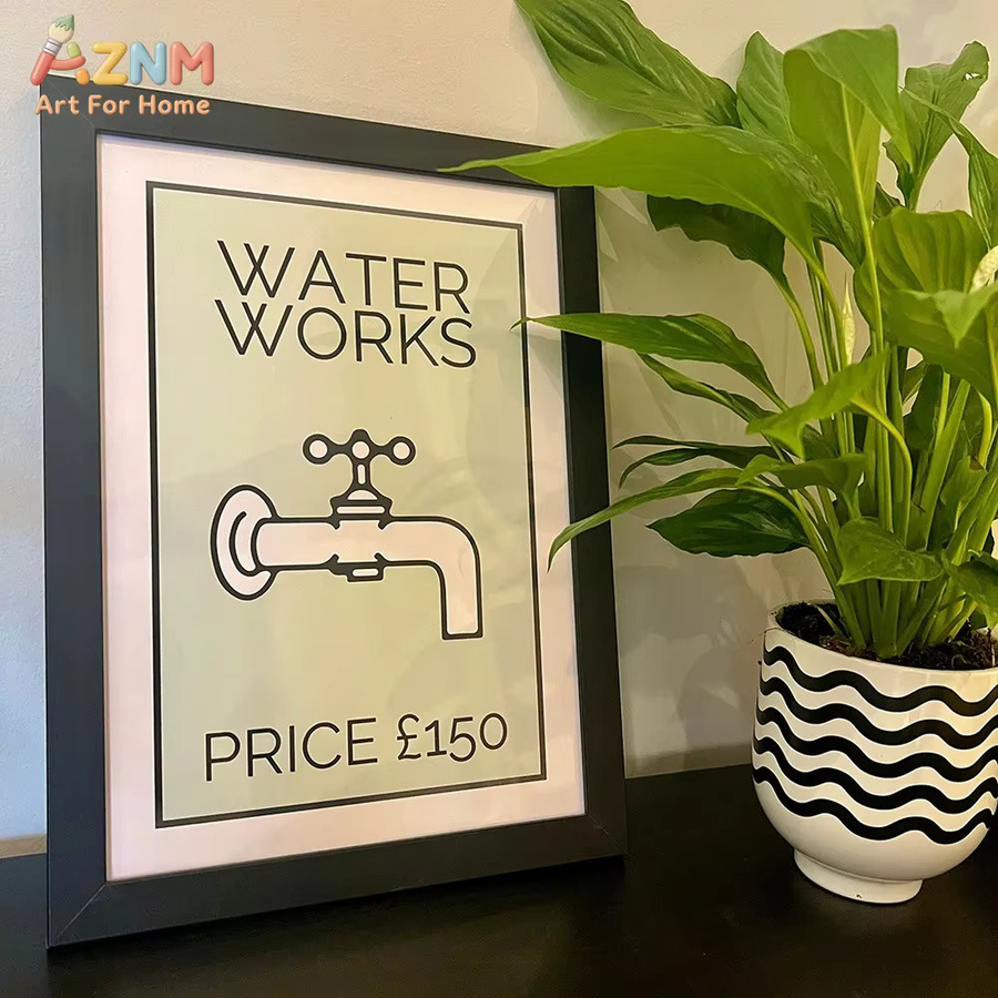 AZNM Monopoly Water Works Leinwandposter mit lustigem Zitat, moderne Wandkunst für dein Badezimmer, mehrfarbig, ungerahmt - Bild 2