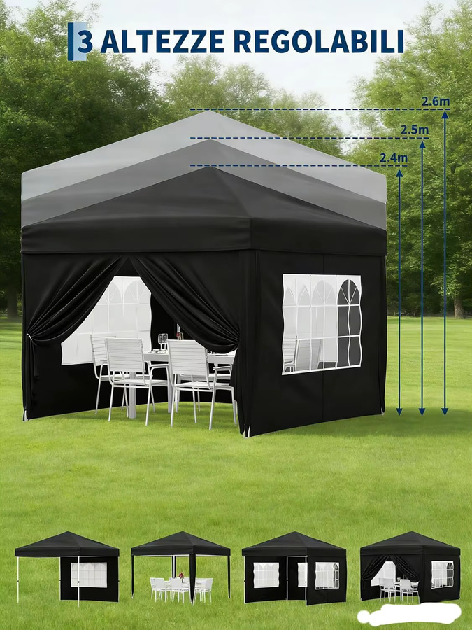 Garvee Faltbarer Pavillon für Garten und Markt in Blau oder Schwarz, B/B/H: 300 x 300 x 260 cm, mit 4 wasserdichten Seitenwänden und UPF 50+ Schutz - Bild 4