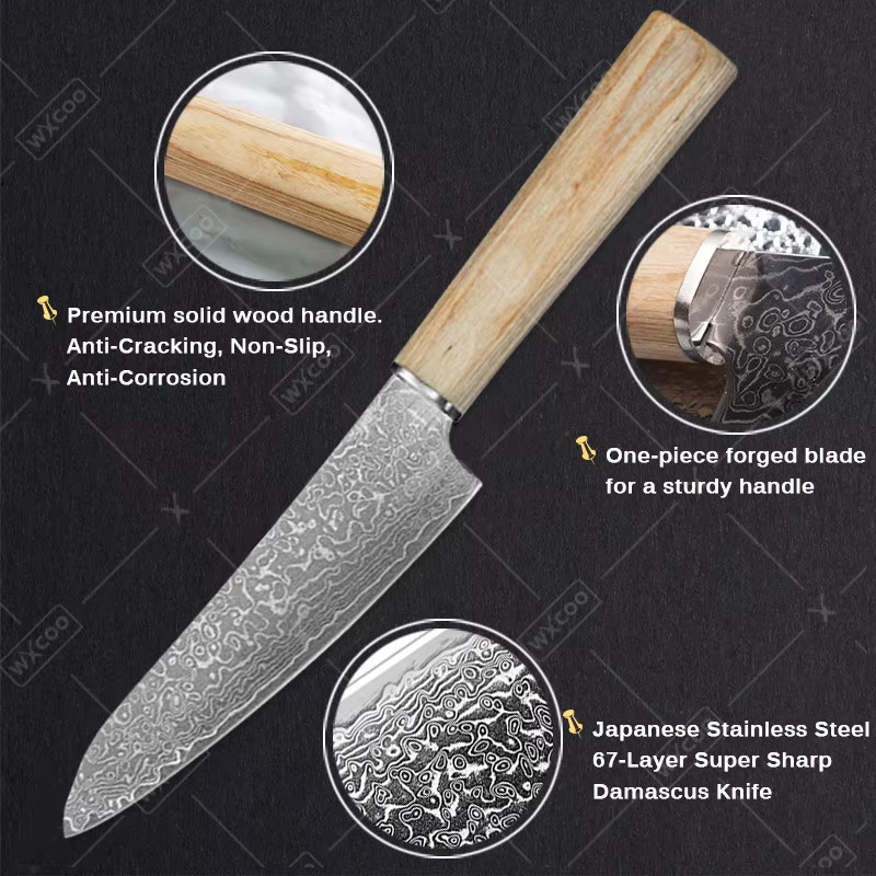 WXCOO Damaszener Stahlmesser aus VG10 Kernstahl mit Holzgriff als Allzweckmesser für Obst, Gemüse und Fleisch - Bild 5