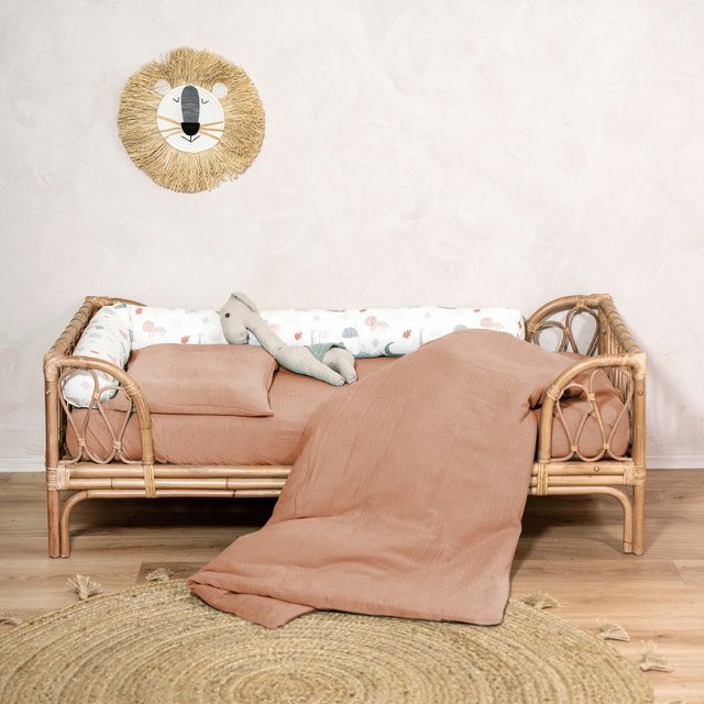 Julius Zöllner Bettwäsche Terra Musselin aus Baumwolle in Beige und Braun, Set bestehend aus Kopfkissenbezug (Breite: 40 cm, Höhe: 60 cm) und Bettdeckenbezug (Breite: 100 cm, Länge: 135 cm) - Bild 1