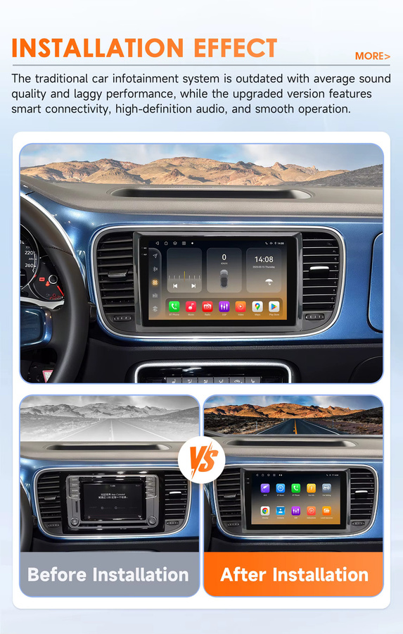 OSSURET 6115 Android-Autoradio-Player für VW Volkswagen Beetle A5 5c 2011–2019 mit Carplay, GPS und 128 GB Speicher, Schwarz, 2DIN - Bild 2