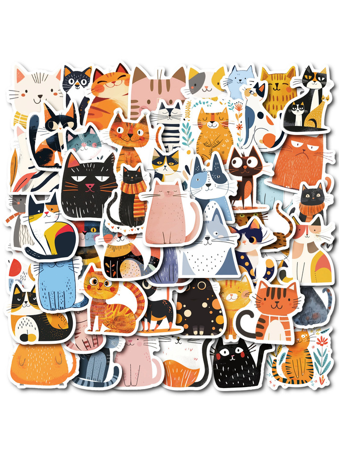 50 Stück Abstrakte Katzen-Aufkleber in Multicolour, Wasserfeste Vinyl-Sticker für Scrapbook und Laptop - Bild 1