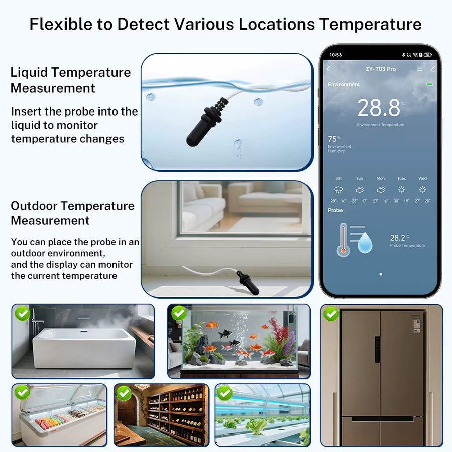 Tuya Smart WiFi Zigbee Temperatur- und Feuchtigkeitssensor mit 2,36-Zoll-LCD und externem Temperaturfühler für Kühlschrank und Aquarium, Farbe: Weiß, kompatibel mit Google Home und Yandex - Bild 2