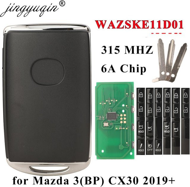 Jingyuqin Smart Remote Key Fob WAZSKE11D01 in Schwarz mit 315 MHz 6A Chip für Mazda 3 Fließheck und CX-30 2021, Keyless mit 2/3/4 Tasten - Bild 1
