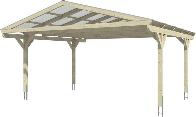 Skan Holz Carport Westerwald aus Fichte Leimholz in Beige mit Doppelstegplatten B/T: 570 x 541 cm, Höhe: 308 cm - Bild 1