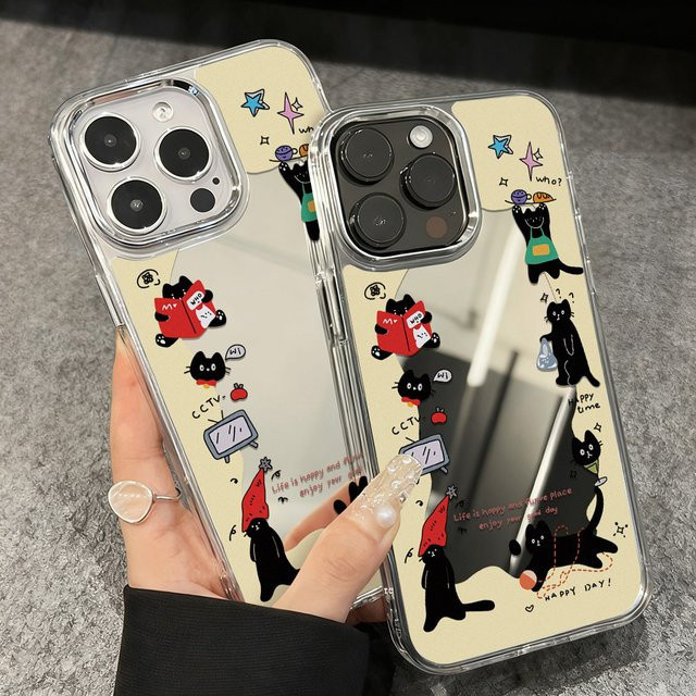 Luxus Katze Make-up Spiegel Handyhülle für Apple iPhone 17 Pro Max, 16, 15, 14, 13, 12 und Air - Bild 1