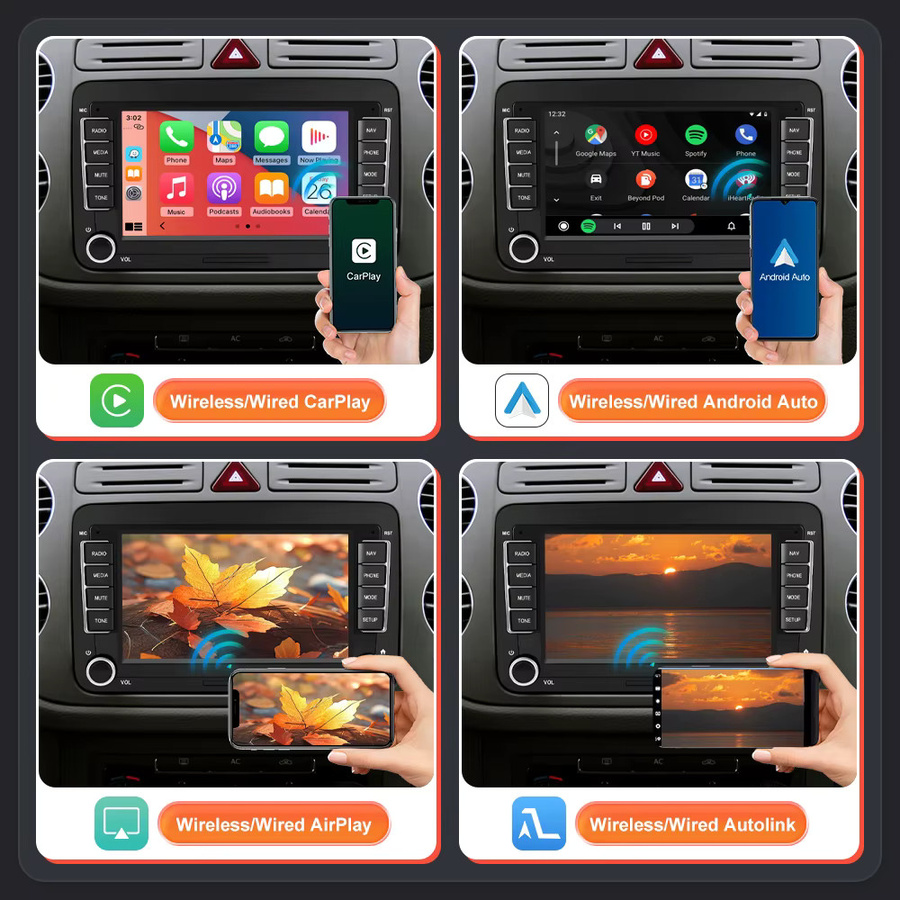 Road Top 7 Zoll Linux Auto-Multimedia-Display mit kabellosem CarPlay und Android Auto für Volkswagen, Seat und Skoda in Schwarz - Bild 3