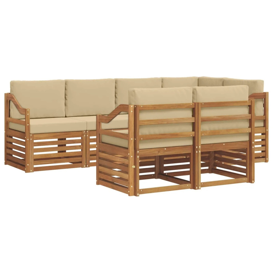 vidaXL Sofagarnitur 7-teilig aus Massivholz Akazie in Natur und Beige mit L-Form und Sitzkissen - Bild 2