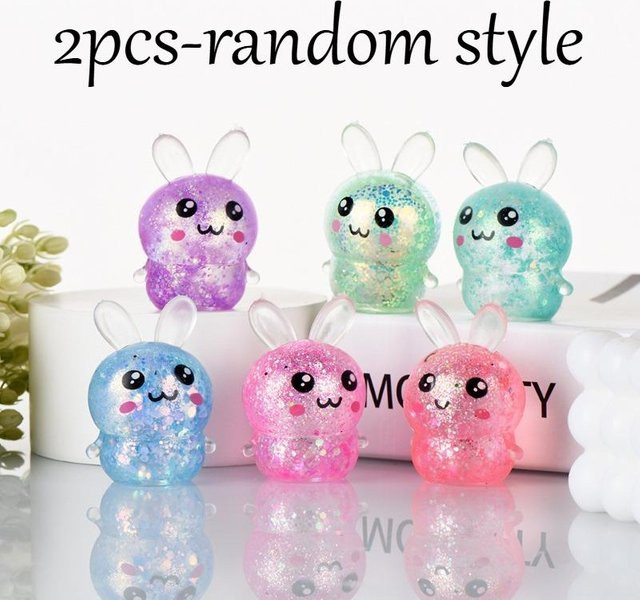 Kawaii Cartoon Hase Malzose Quetsch Fidget Spielzeug, Glitzer Hase Squishy Spielzeug - Bild 1