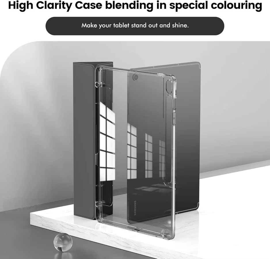 Transparente Samsung Galaxy Tab S9 S10 FE Lite Schutzhülle aus PU-Leder mit Stiftschlitz und Magnet-Standfunktion in Transparent und Grün - Bild 4