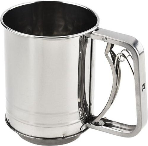 Deyishenghuo Mehlfilter Halbautomatischer Mehlbecher mit feinem Sieb und Griffen, Silber - Bild 1