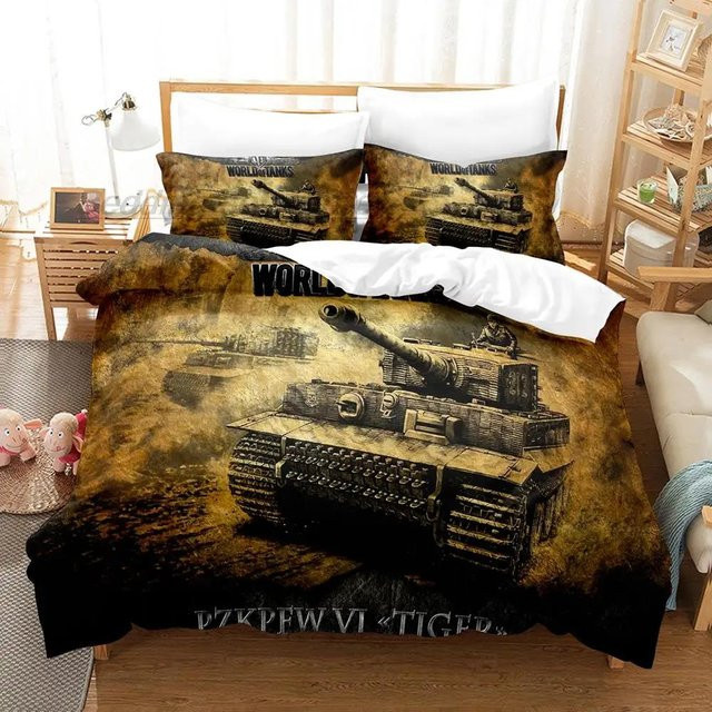 Flylo World Of Tanks Bettwäscheset mit 3D-Druck, Braun, B/H: 135 x 200 cm - Bild 1